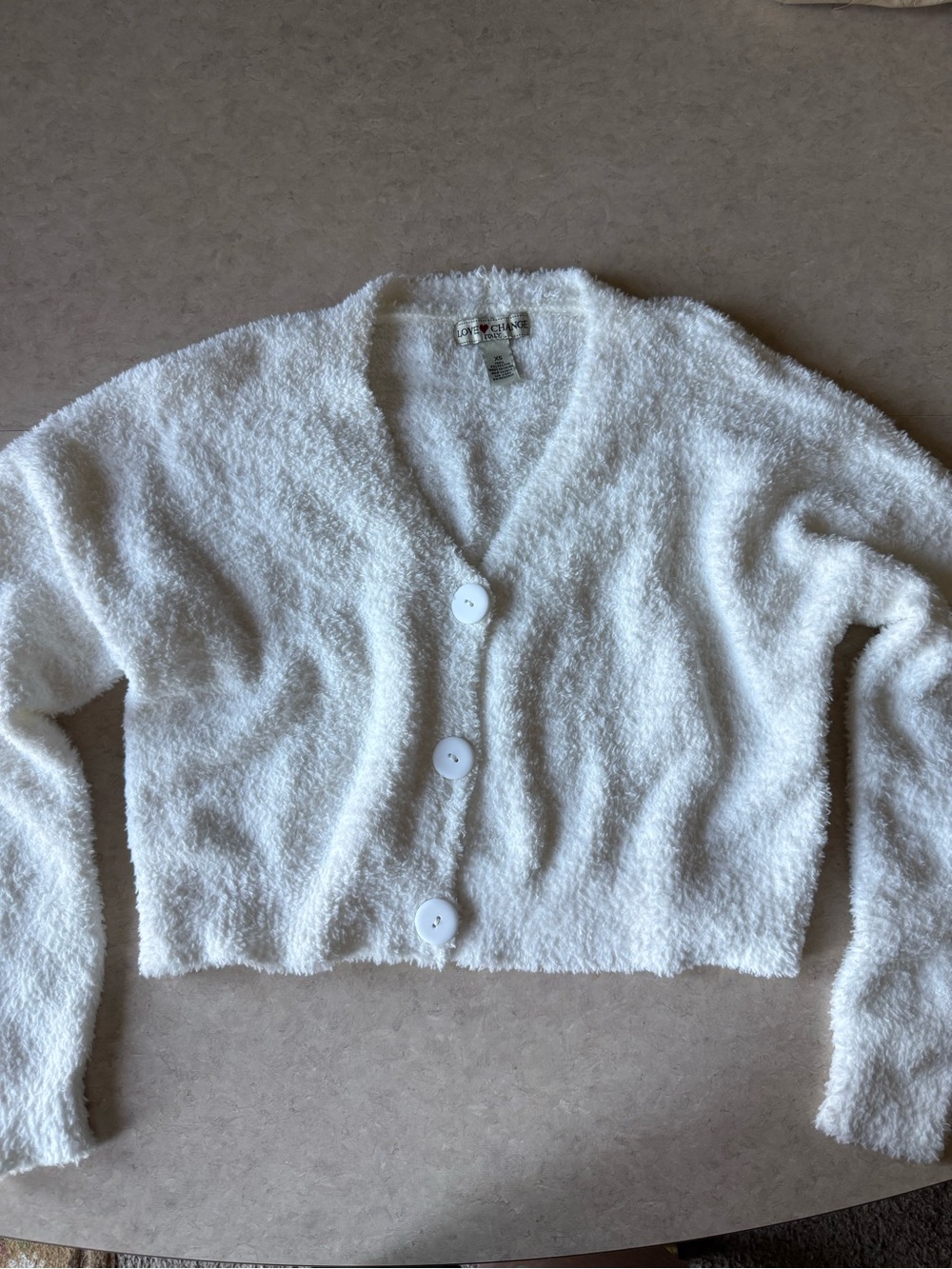 Love Change Italy Cozy White Fuzzy Button-Front Women's Sweater